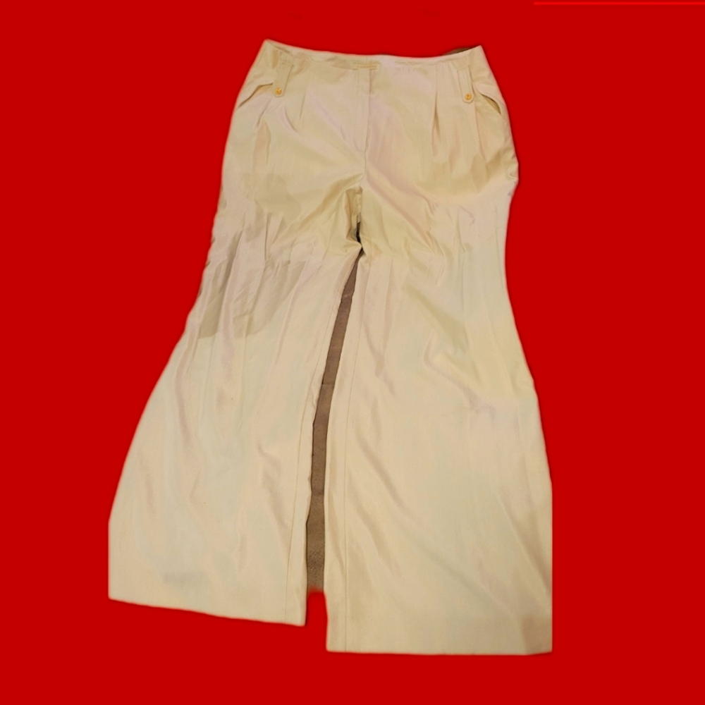St. John Couture pearl color virgin wool/silk lined wide leg dress pants SZ 16